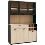 Buffet de cuisine - mantek - 1228 x 415 x 183 cm - ch�ne / noir - style industriel - eclairage led inclus ...