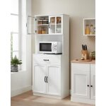 Buffet de cuisine avec portes en verre et Étagères réglables trou de passage des câbles pour micro - ... Buffet de cuisine avec portes en verre et Étagères réglables trou de passage des câbles pour micro - ...