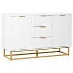 Buffet - meuble cuisine rangement - homcom - design contemporain graphique 2 placards 3 tiroirs - bois ...