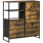 Buffet de rangement - homcom - style industriel 6 tiroirs pliables 2 �tag�res commode - acier bois - ...