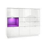 Buffet design laqu blanc avec insertion violet