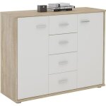 Buffet salle � manger elodie l 89 cm coloris ch�ne sonoma et blanc avec 4 tiroirs et 2 portes bahut bas ...