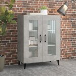 Buffet - gris b�ton - 695x34x90 cm - 2 portes - bois ding�nierie - style classique