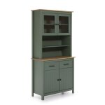 Buffet haut 2 portes 3 tirois - d�cor ch�ne et vert - l 150 x p 40 x h 80 cm - madina