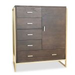 Buffet haut 5 tiroirs et 1 porte edgar l90cm bois marron et m�tal or
