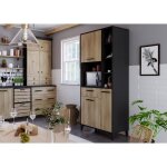 Buffet haut de cuisine eco - 3 portes et 1 tiroir - mélamine chêne et noir - l 80 x p 40 x h 178 cm Buffet haut de cuisine eco - 3 portes et 1 tiroir - mélamine chêne et noir - l 80 x p 40 x h 178 cm