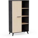 Buffet haut h 1539 cm - kent - chne de fil / sidewalk - 1 porte - 4 niches - demeyere