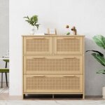 Buffet haut commode en rotin - 4 tiroirs - bois massif - style scandinave moderne