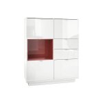 Buffet haut laqu blanc et bordeaux - mpc - 4 portes - 2 tiroirs - clairage led