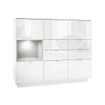 Buffet haut laqu blanc avec insertion aspect bton oxyde - mpc - 4 portes - 4 tiroirs - contemporain ...