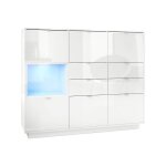 Buffet haut - mpc - laqu blanc - 6 portes - 4 tiroirs - led inclus