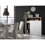 Buffet haut sefro - 2 portes et 4 niches - blanc laqu et chne