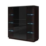 Buffet haut tonga 123x133x44 cm avec 4 portes en verre et 1 tiroir coloris wengé Buffet haut tonga 123x133x44 cm avec 4 portes en verre et 1 tiroir coloris wengé
