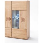 Buffet haut - vaisselier droite en chne bianco massif + led - l. 90 x h. 141 x p. 38 cm