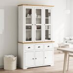 Buffet haut - vidaxl - bodo - bois massif de pin - 2 portes - blanc et marron - 1155x43x2005cm