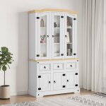 Buffet haut - vidaxl - corona - bois massif pin - 3 tiroirs - 6 portes - blanc Buffet haut - vidaxl - corona - bois massif pin - 3 tiroirs - 6 portes - blanc
