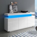 Buffet haute brillance avec 2 portes 3 tiroirs et led pour salon et salle � manger - 140x35x72cm - blanc ...