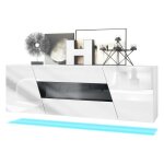 Buffet houston vladon - 2 portes 3 tiroirs - blanc brillant - noir haute brillance - led inclus