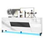 Buffet houston - vladon - 2 portes 3 tiroirs - blanc brillant - noir mat - led inclus