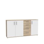 Buffet ikoli - 3 portes 4 tiroirs - d�cor ch�ne sonoma et blanc - l1593 x p314 x h817 cm - poign�es en ...