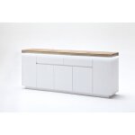 Buffet led laque blanc mat avec plateau en chene noueux huile - l200 x h81 x p40 cm