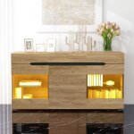 Buffet led - redom - naturel - 140 x 35 x 80 cm - 3 portes + 3 tiroirs