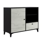 Buffet en m�lamine coloris noir et blanc - longueur 110 x profondeur 40 x hauteur 83 cm