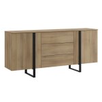Buffet en m�lamine et m�tal coloris ch�ne - noir - longueur 180 x profondeur 40 x hauteur 82 cm