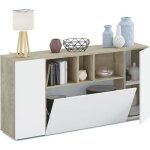 Buffet meuble de rangement avec 3 portes coloris ch�ne alaska - blanc artic - longueur 150 x hauteur ...