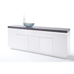 Buffet meuble de rangement en bois coloris blanc gris bton - longueur 200 x hauteur 80 x profondeur ...