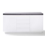 Buffet meuble de rangement en bois coloris blanc mat gris béton - longueur 150 x hauteur 80 x profondeur ... Buffet meuble de rangement en bois coloris blanc mat gris béton - longueur 150 x hauteur 80 x profondeur ...