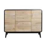 Buffet meuble de rangement en bois coloris naturel noir - longueur 120 x profondeur 40 x hauteur 9050 ...