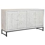Buffet meuble de rangement en bois de manguier coloris blanc et mtal noir - longueur 150 x hauteur 80 ...