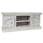 Buffet meuble de rangement en bois de manguier et m�tal coloris blanc vintage - longueur 160 x hauteur ...