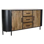 Buffet meuble de rangement en bois de manguier et mtal coloris noir - marron - longueur 166 x hauteur ...