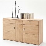 Buffet meuble de rangement coloris ch�ne massif bianco huil� - longueur 154 x hauteur 89 x profondeur ...