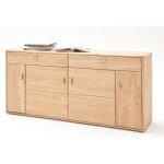 Buffet meuble de rangement coloris ch�ne massif bianco huil� - longueur 184 x hauteur 89 x profondeur ...