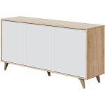 Buffet meuble de rangement en m�lamine coloris ch�ne canadianblanc artik - hauteur 75 x longueur 154 ...