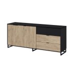 Buffet meuble de rangement en m�lamine coloris ch�ne et noir - longueur 180 x profondeur 44 x hauteur ...