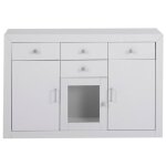 Buffet meuble de rangementen pin massif laqu blanc - longueur 130 x profondeur 42 x hauteur86cm
