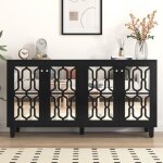 Buffet miroir noir avec poignes en cristal 4 portes adapt au salon et  la salle  manger 160 x 40 ...