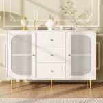 Buffet moderne 120x40x90cm - buffet de rangement avec 2 porte en rotin pe et 2 tiroirs - pour cuisine ...