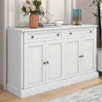 Buffet avec 4 portes et 2 tiroirs moderne pour salle � manger et salon 150 x 86 x 40 cm - blanc antique ...