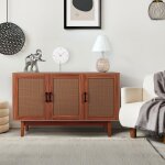 Buffet moderne l113cm poetis 3 portes avec cannage rotin et bois Buffet moderne l113cm poetis 3 portes avec cannage rotin et bois