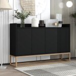 Buffet moderne - okwish - 4 portes sans poign�e - 2 �tag�res r�glables - noir