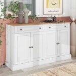 Buffet avec 4 portes et 2 tiroirs moderne pour salle � manger et salon bois - 150 x 86 x 40 cm - blanc ...