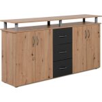 Buffet nevada - dcor chne artisan et anthracite - 4 portes 3 tiroirs - l 155 x h 83 x p 35 cm