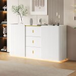 Buffet - bahut moderne 150×35×80cm - okwish - lumière led - 2 portes 3 tiroirs - blanc Buffet - bahut moderne 150×35×80cm - okwish - lumière led - 2 portes 3 tiroirs - blanc