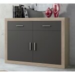 Buffet - pegane - buffet bas - chne cambrian - graphite - 2 tiroirs et 2 portes