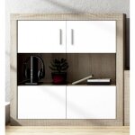 Buffet - pegane - meuble de rangement 2 portes - ch�ne cambrian - blanc - contemporain